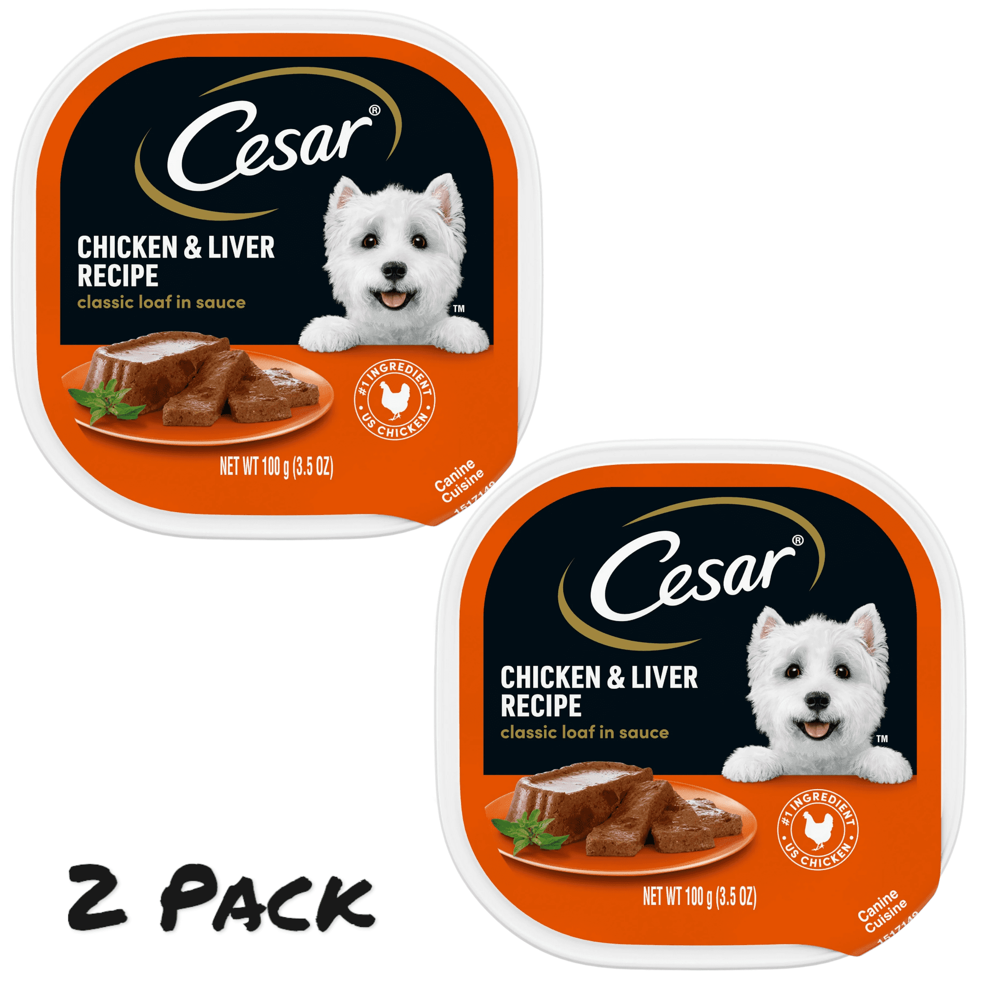 ( 2 Pack ) Cesar Classic Loaf In Sauce Chicken And Liver Recipe Wet Dog Food, 3.5 Oz Tray