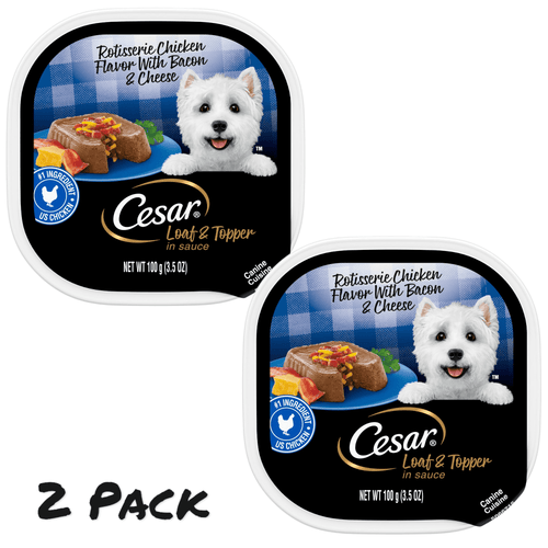 ( 2 Pack ) Cesar Loaf And Topper Rotisserie Chicken With Bacon And Cheese Wet Dog Food, 3.5 Oz Tray