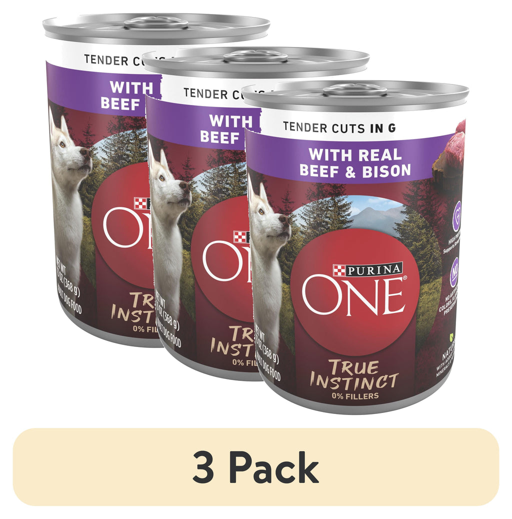 (3 pack) Purina ONE True Instinct Natural Wet Dog Food, High Protein Soft Beef & Bison, 13 oz Can