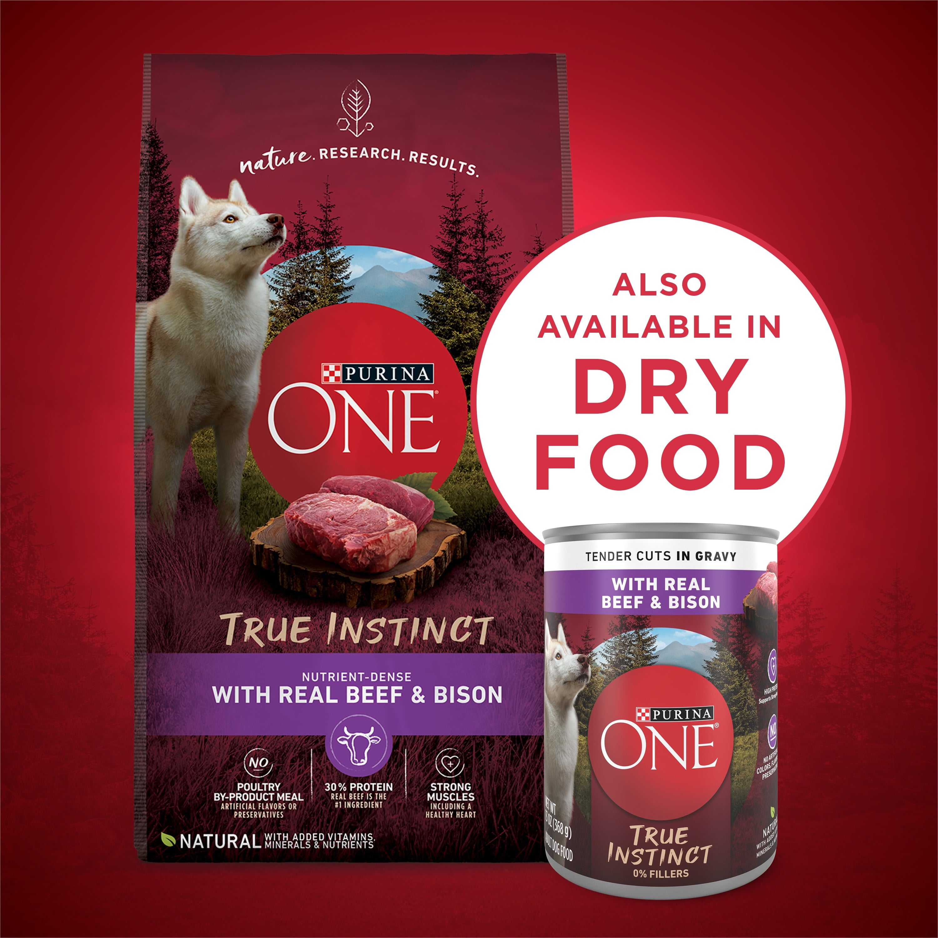 (3 pack) Purina ONE True Instinct Natural Wet Dog Food, High Protein Soft Beef & Bison, 13 oz Can