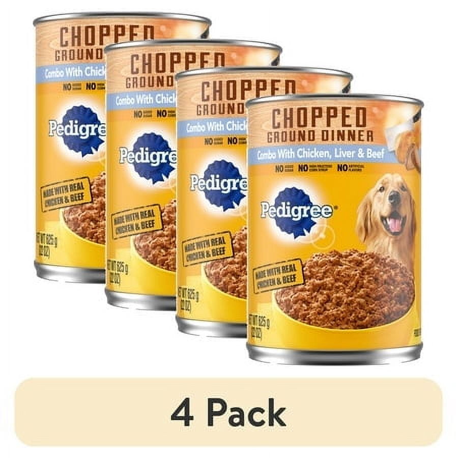 (4 pack) Pedigree Chopped Ground Dinner Canned Wet Dog Food Combo With Chicken, Liver & Beef, 22 Oz. Can