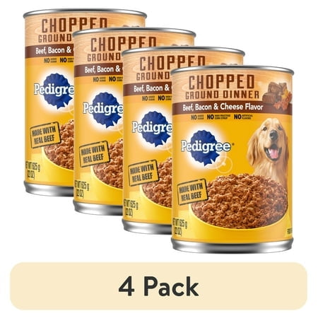 (4 pack) Pedigree Chopped Ground Dinner Beef, Bacon & Cheese Flavor Wet Dog Food For Adults, 22 Oz Can