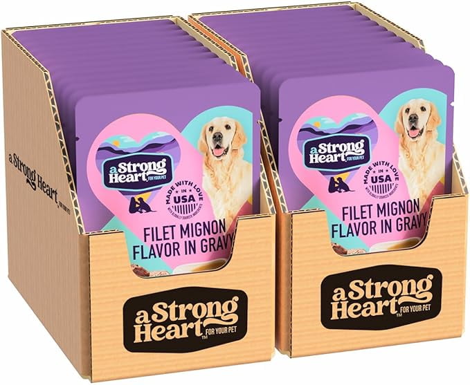 A Strong Heart Wet Dog Food Pouches, Filet Mignon Flavor in Gravy, 3.5 oz Pouches (Pack of 24), Made in The USA with Real Filet Mignon