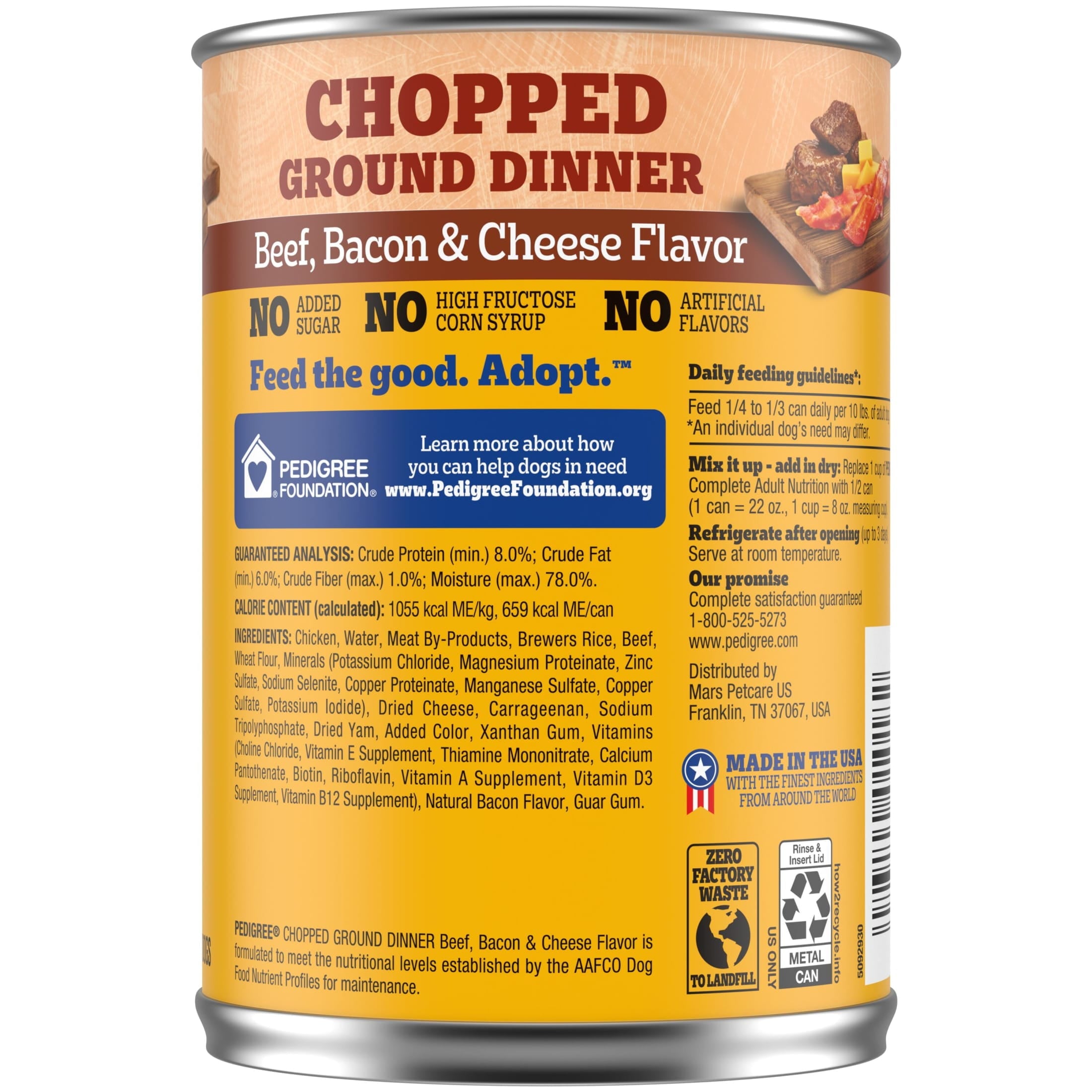 (4 pack) Pedigree Chopped Ground Dinner Beef, Bacon & Cheese Flavor Wet Dog Food For Adults, 22 Oz Can