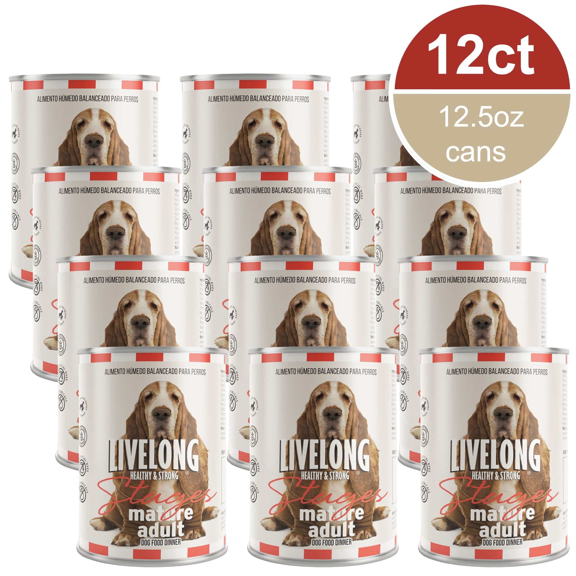 Livelong Healthy & Strong: 12 Pack: Stages Mature Adult - Chicken Meat, 12.5oz Cans, Wet Dog Food, High Protein, Natural, No Preservatives,
