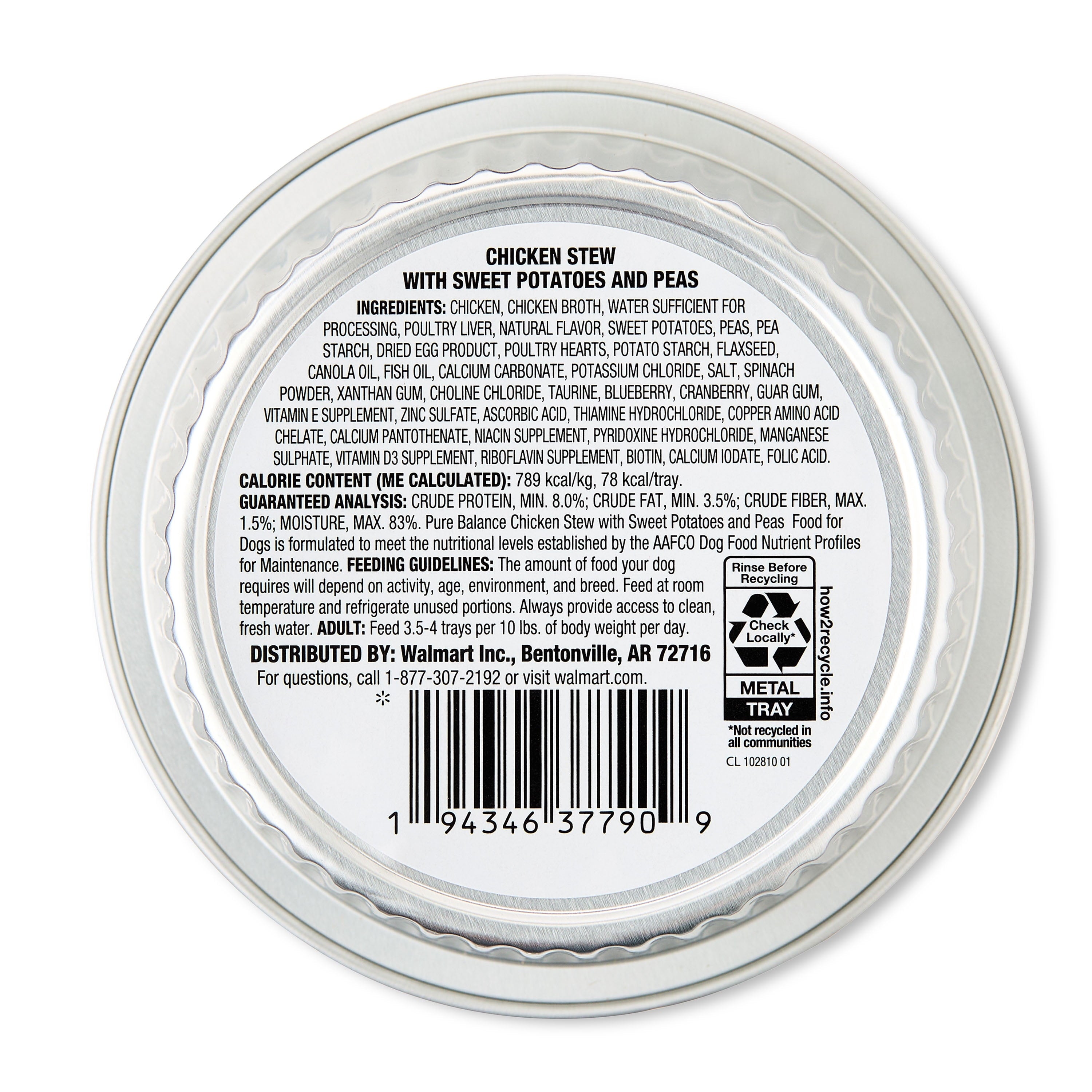 Pure Balance Chicken Stew with Sweet Potatoes & Peas, Grain-Free Wet Dog Food, 3.5 oz Tray