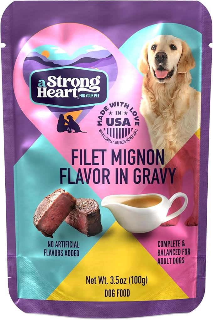 A Strong Heart Wet Dog Food Pouches, Filet Mignon Flavor in Gravy, 3.5 oz Pouches (Pack of 24), Made in The USA with Real Filet Mignon