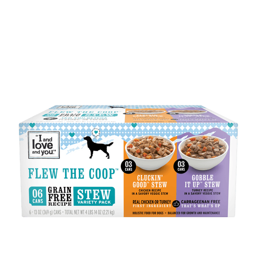 "I and love and you" Variety Pack Canned Wet Dog Food, Chicken and Turkey Recipes. Pack of 6 Cans