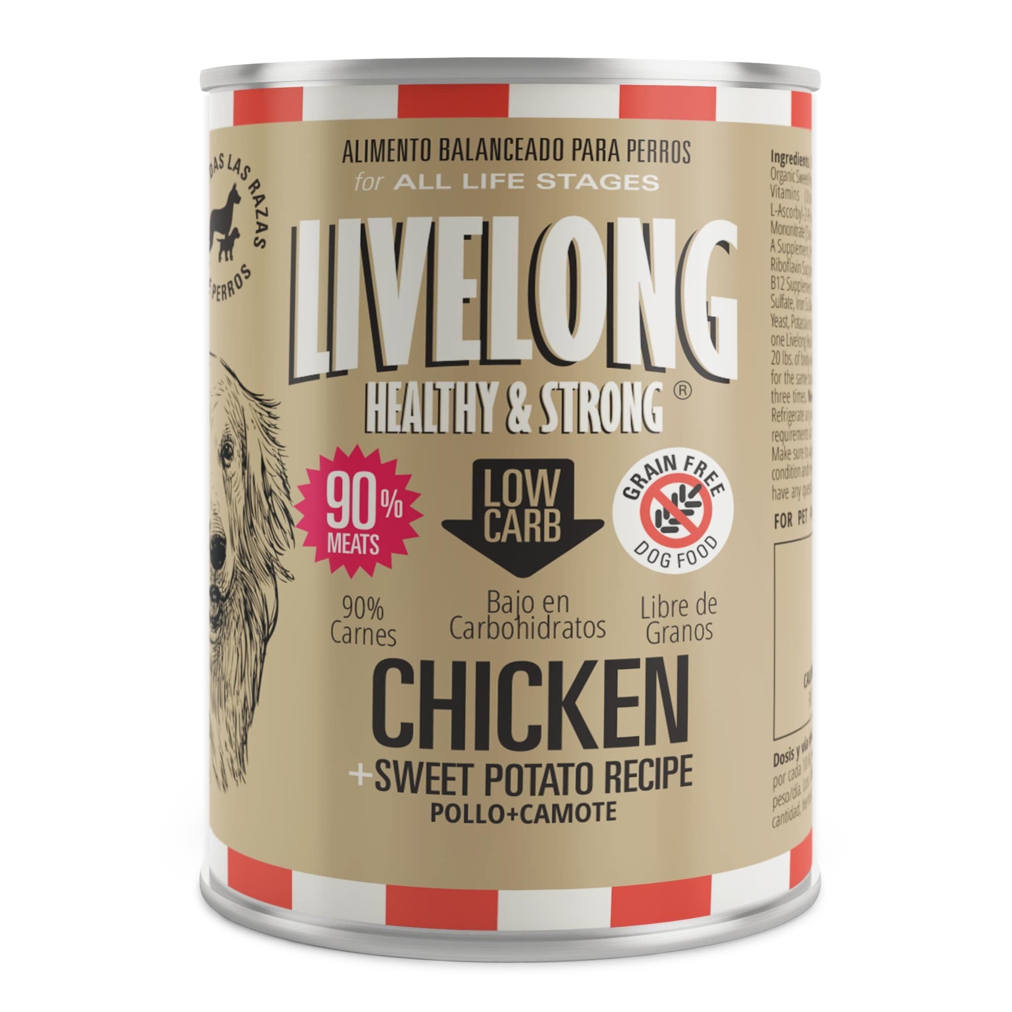 Livelong Healthy & Strong: 12 Pack - Chicken & Sweet Potato Recipe - 12.5oz Cans, Wet Dog Food, High Protein, All Natural, No Preservatives,