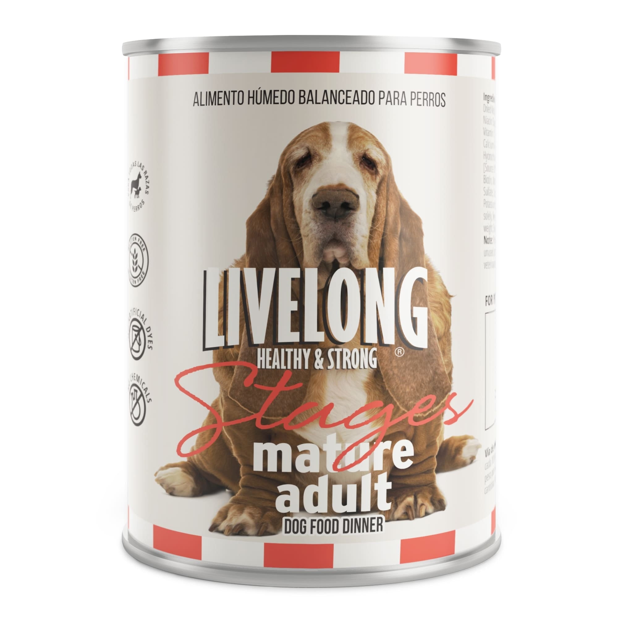 Livelong Healthy & Strong: 12 Pack: Stages Mature Adult - Chicken Meat, 12.5oz Cans, Wet Dog Food, High Protein, Natural, No Preservatives,