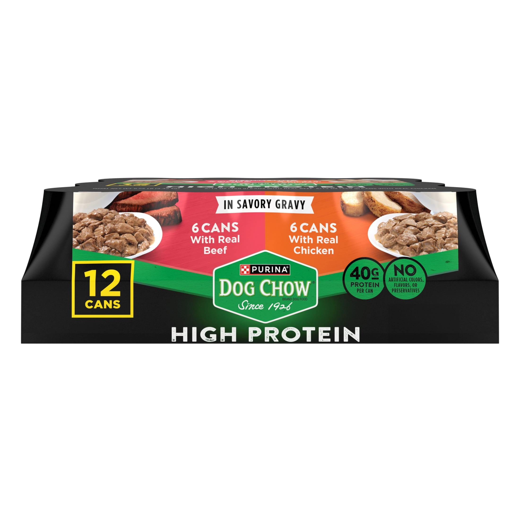Purina Dog Chow High Protein Dog Food Wet Recipe With Real Chicken or Real Beef In Savory Gravy Variety Pack