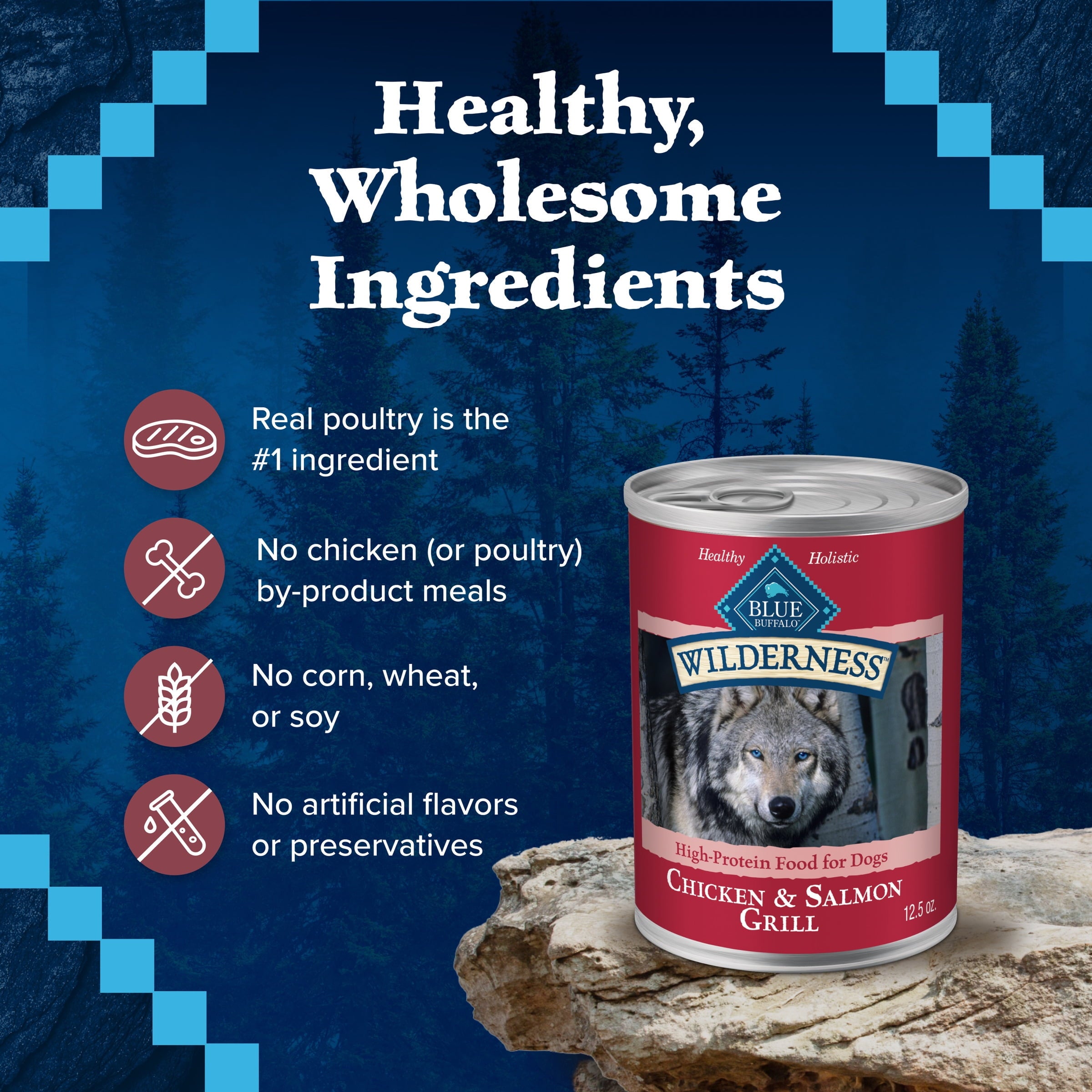 (6 pack) Blue Buffalo Wilderness Adult Wet Dog Food Salmon & Chicken Grill, 12.5-oz. Can