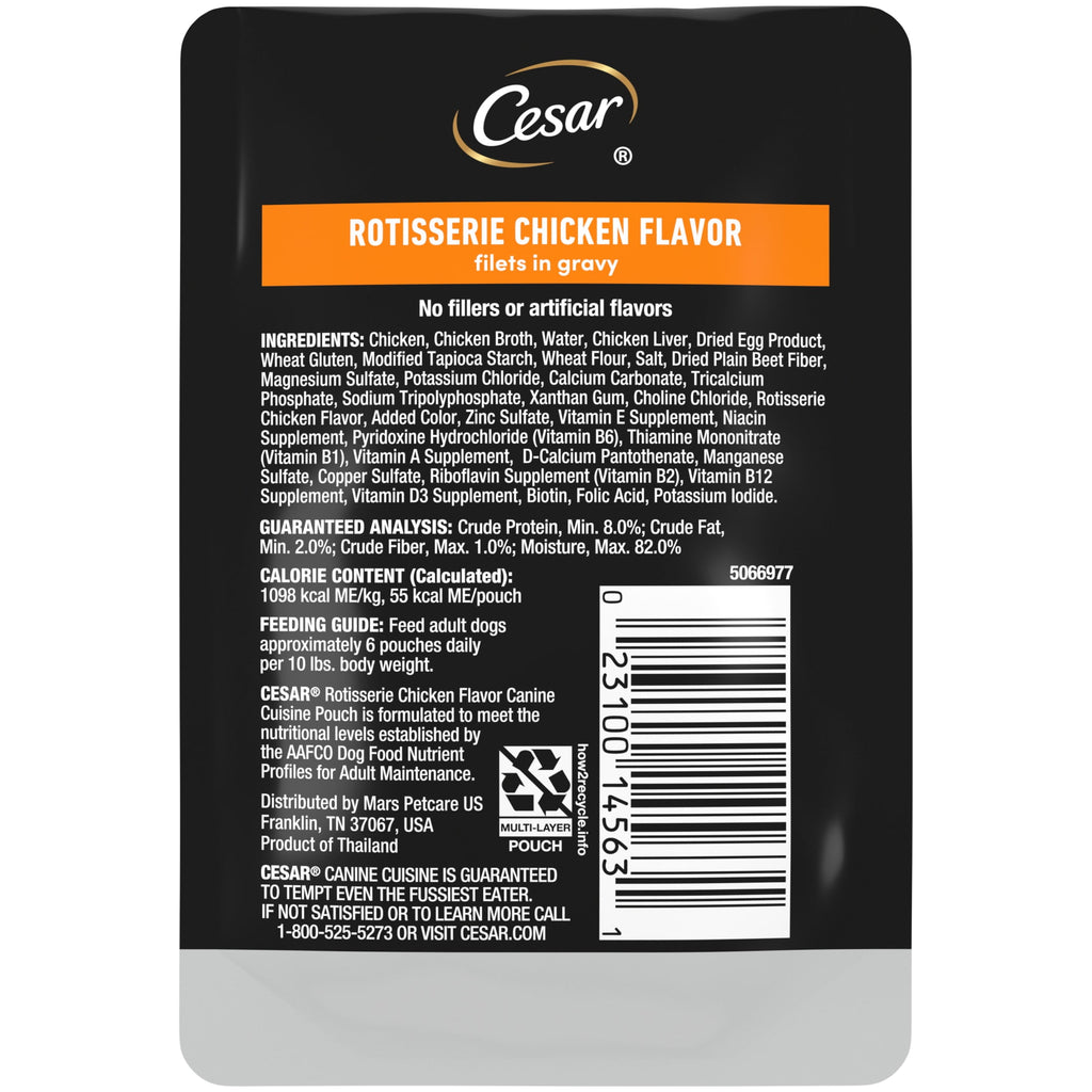 Cesar Pouch Filets In Gravy Rotisserie Chicken Flavor Wet Dog Food, 1.76 Oz. Pouch, 1 Ct